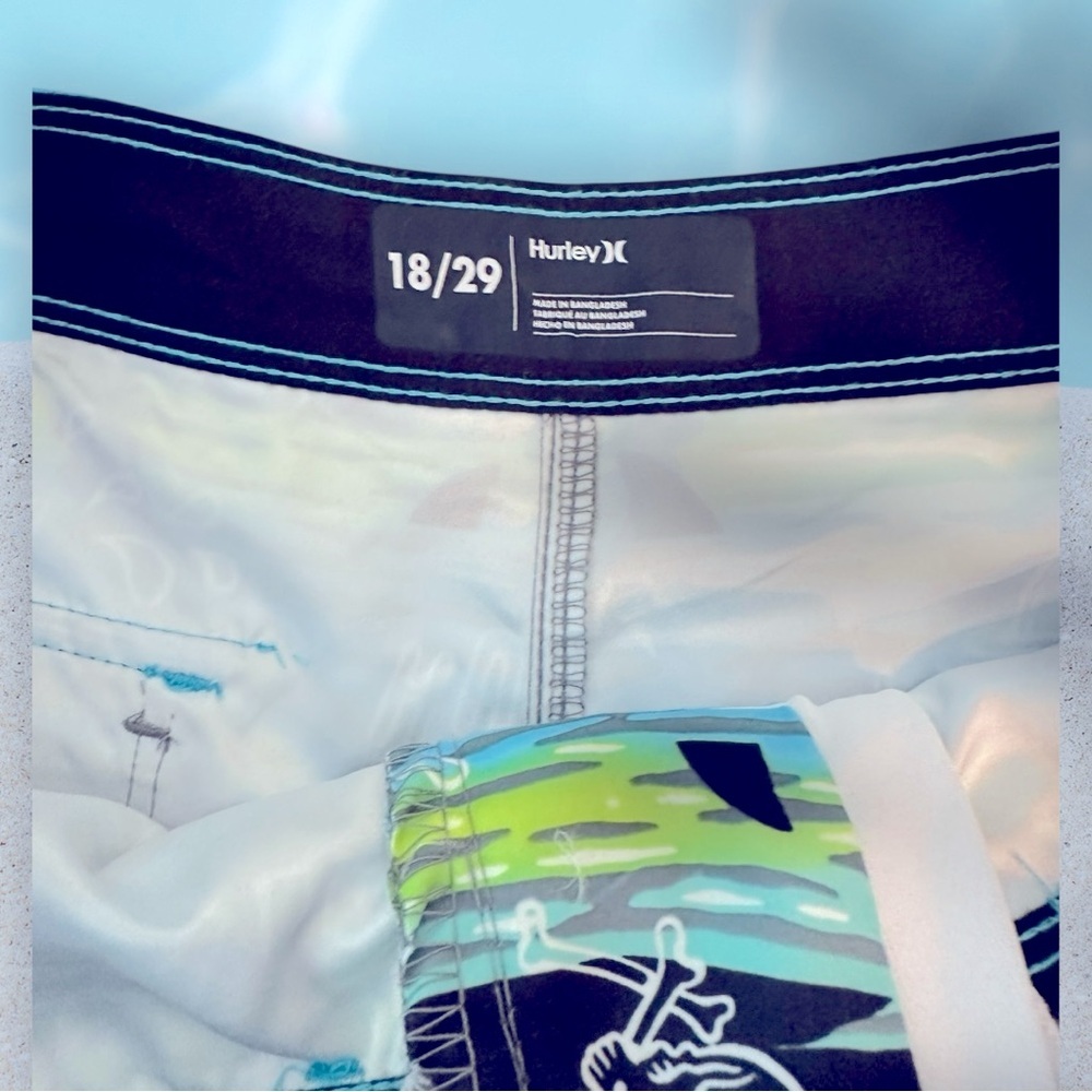 Hurley Kids Swim Trunks - Green and Blue - Picture 8 of 10
